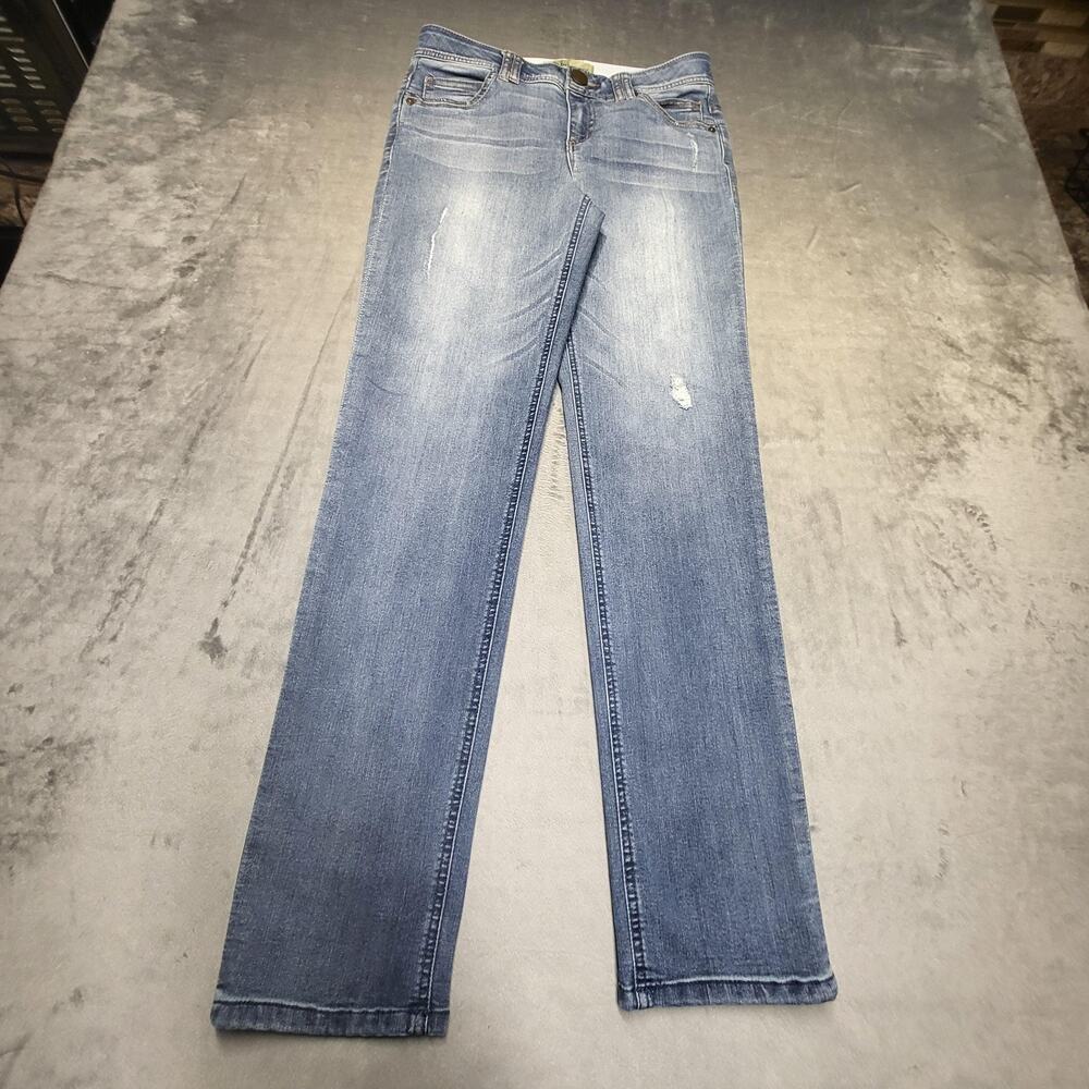 Democracy Jeans Womens 6 Blue Straight Light Wash Distressed Stretch 5-Pocket